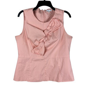 New York & Company Stretch Pink Sleeveless‎ Mock Tie Front Blouse Size Large